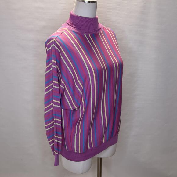Vintage Ginni's Girl Sweater Womens Large Dolman Striped Mock Neck Made USA 80s - Picture 2 of 8